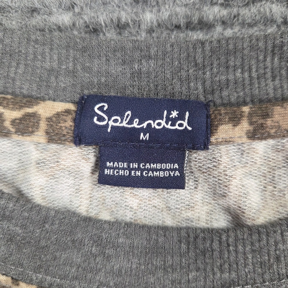 Splendid Leopard Print Sweatshirt Womens Medium Brown Grey Crewneck Pullover - Picture 3 of 4